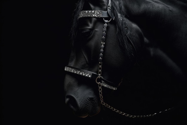 Portrait d'un beau cheval noir envoûtant Generative AI