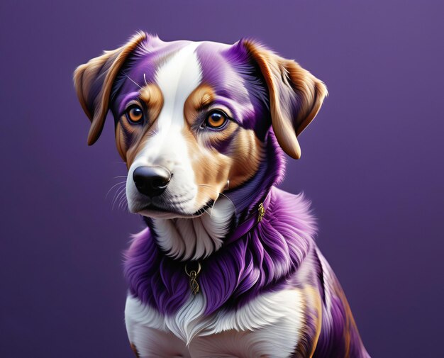 Portrait d'un beau chien aux cheveux violets tourné en studio