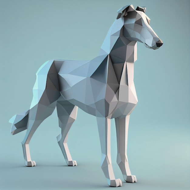 Portrait de beau chien de pain barzoï russe debout Generative Ai Low poly style 3D