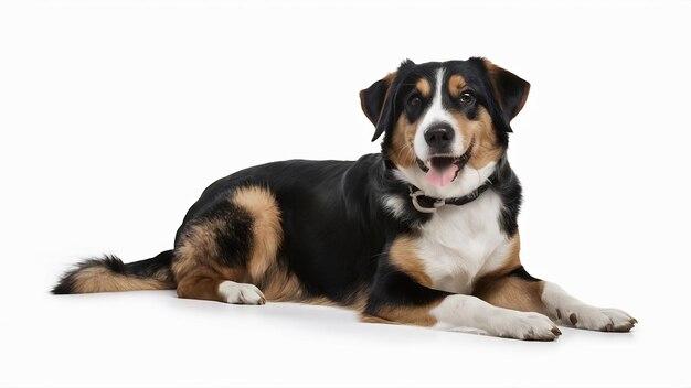 Photo portrait d'un beau chien de race pure posant isolé sur un fond de studio blanc