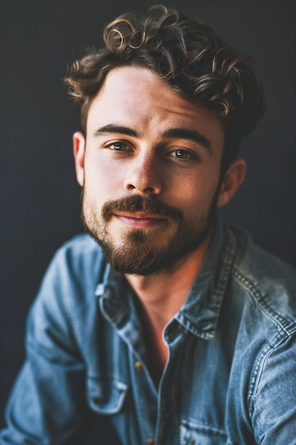 Portrait d'un beau jeune homme avec une barbe sur un fond noir