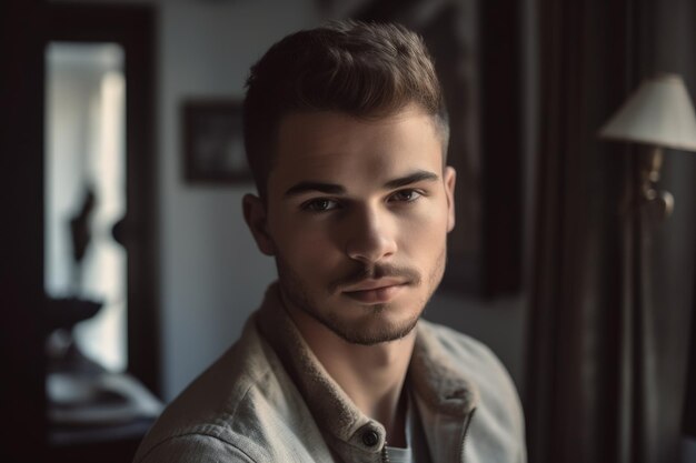 Portrait d'un beau jeune homme à la maison