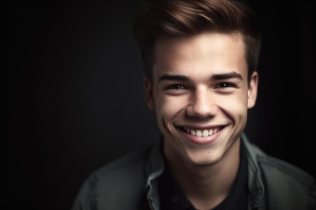 Un portrait d'un beau jeune homme souriant à l'appareil photo créé avec l'IA générative