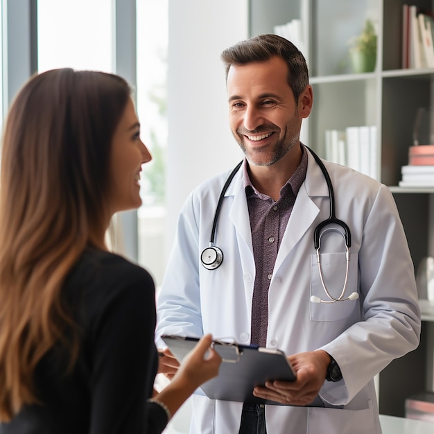 Portrait d'un beau médecin mûr tenant une tablette numérique et regardant la caméra