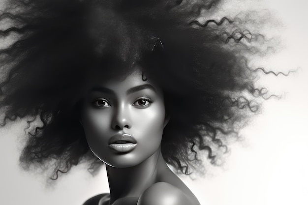 Portrait d'un beau modèle afro-américain aux cheveux bouclés étonnants