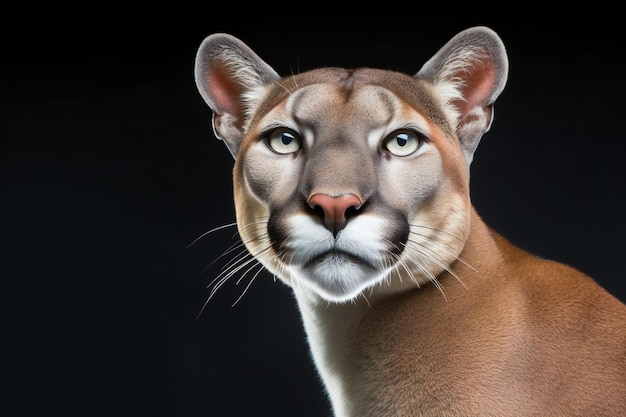 Portrait d'un beau puma sur fond noir tourné en studio