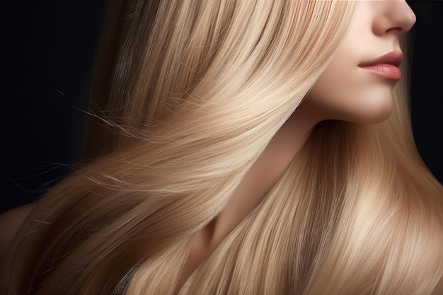 Portrait d'une beauté blonde avec de beaux cheveux longs et en bonne santé