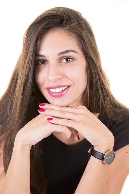 Portrait de beauté du visage de la belle jeune femme brune