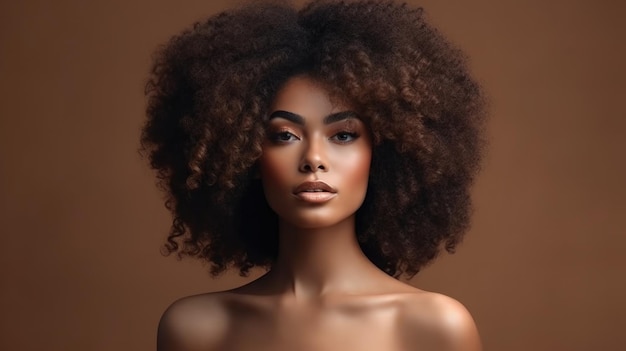 Portrait de beauté d'une fille afro-américaine aux cheveux afro Illustration AI Generative