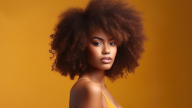 Portrait de beauté d'une fille afro-américaine aux cheveux afro Illustration AI Generative