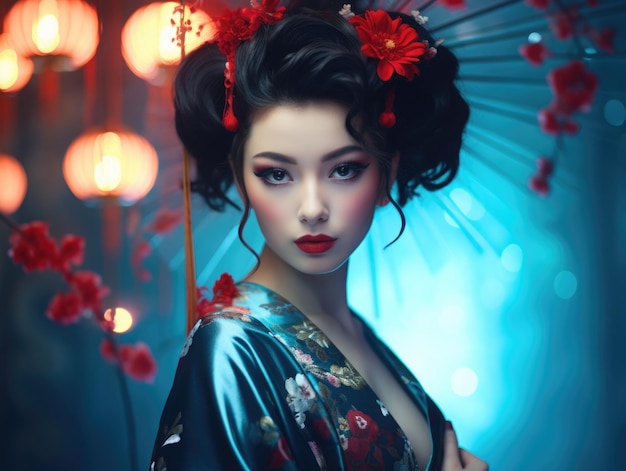 Portrait de beauté japonaise magnifique geisha