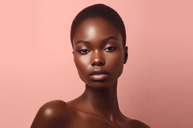 Portrait de beauté d'une jeune femme afro-américaine sur fond rose