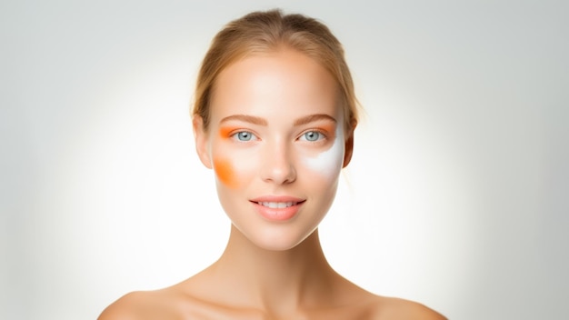 Portrait Beauty Girl touchant son visage avec une peau parfaite Soins de la peau ou modèle cosmétique AI généré