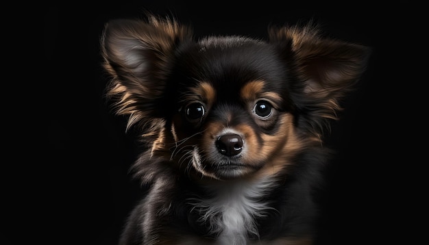 Portrait d'un bébé chien sur fond noir ai générative