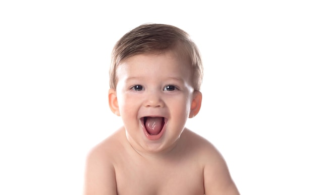 Portrait de bébé mignon, isolé sur blanc