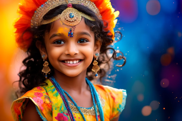 Portrait d'un bel enfant indien sur un fond coloré Un enfant heureux une enfance joyeuse