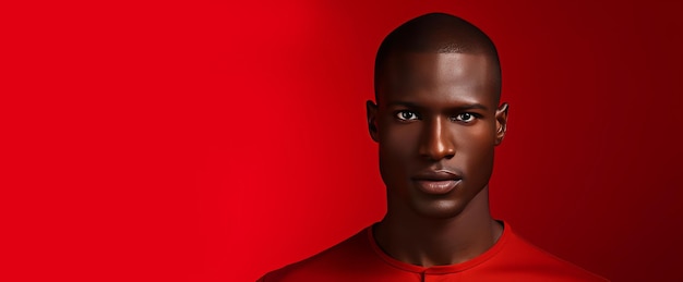 Portrait d'un bel homme africain élégant et sexy avec une peau sombre et parfaite sur un fond rouge