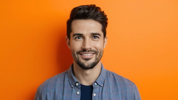 Portrait d'un bel homme sur un fond orange