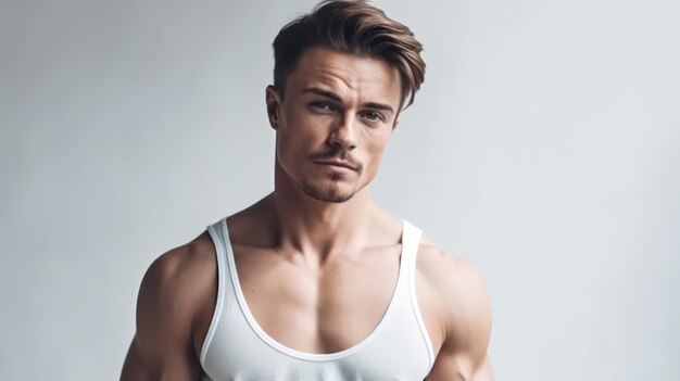 Portrait d'un bel homme fort sportif Modèle de forme physique athlétique sain posant