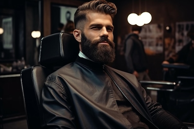 Portrait d'un bel homme modèle au salon de coiffure Generative By Ai