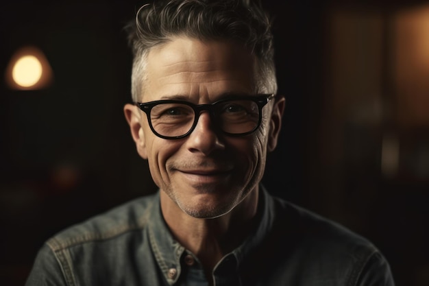 Portrait d'un bel homme mûr portant des lunettes souriant à la caméra