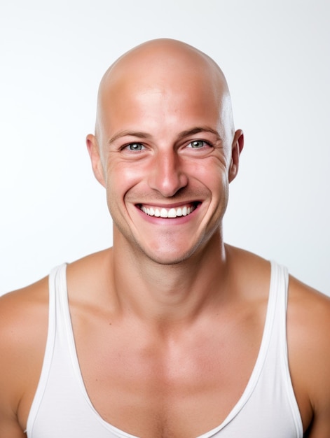 Portrait d'un bel homme naturel et propre visage costumé vue rapprochée chauve