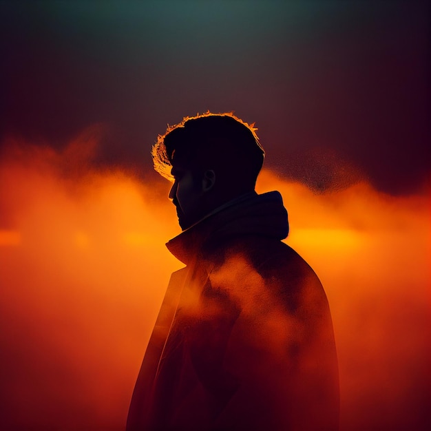 Portrait d'un bel homme avec paysage de brouillard ou de brume AI générative