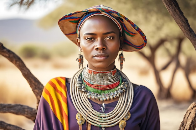 Portrait d'une belle femme africaine dans un réseau de neurones de style ethnique généré par ai