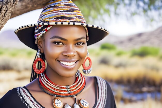 Portrait d'une belle femme africaine dans un réseau de neurones de style ethnique généré par ai