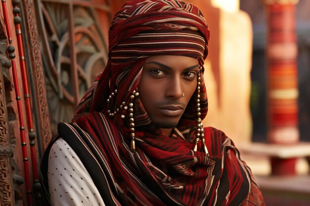 Portrait d'une belle femme africaine avec un foulard rouge