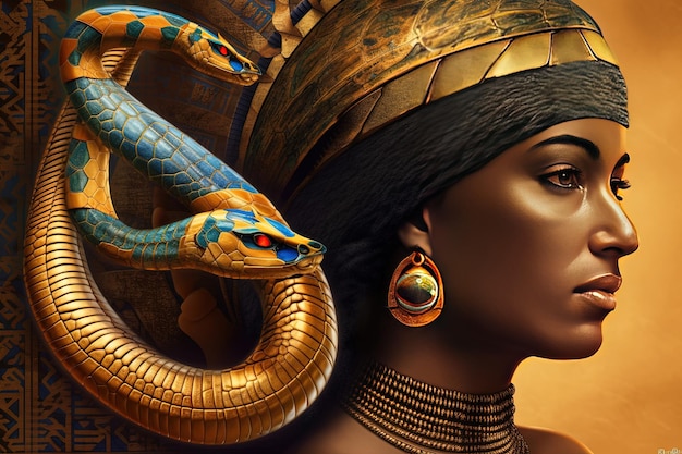 Portrait d'une belle femme africaine avec un serpent
