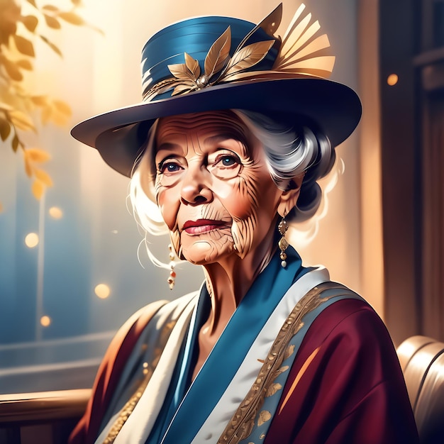 portrait d'une belle femme âgée avec un chapeau élégant