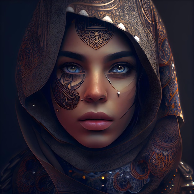 Portrait d'une belle femme arabe avec un maquillage oriental