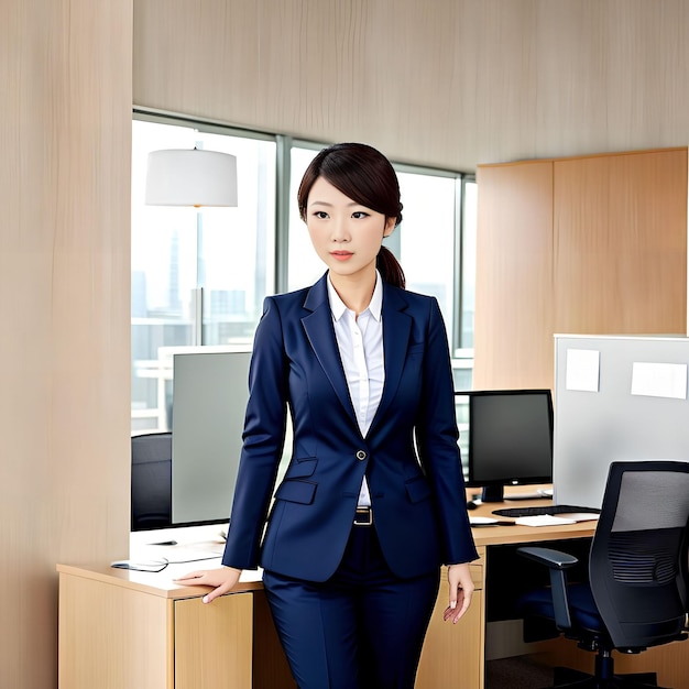 Portrait belle femme asiatique au bureau art génératif par AI