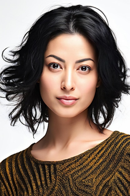 Portrait d'une belle femme asiatique aux cheveux noirs et maquillage