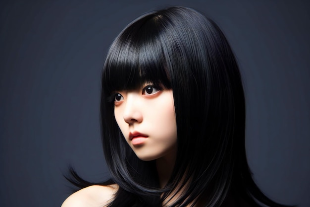 Portrait d'une belle femme asiatique aux cheveux noirs prise en studio