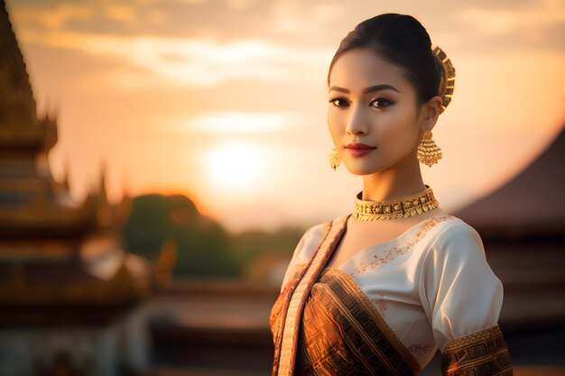 Portrait d'une belle femme asiatique en costume traditionnel thaïlandais de style ancien de la culture thaïlandaise