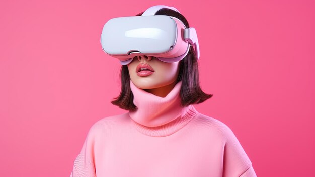 Portrait d'une belle femme asiatique portant des lunettes de réalité virtuelle
