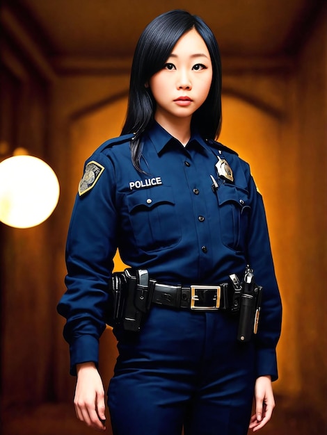 Portrait d'une belle femme asiatique portant une tenue de police Generative AI