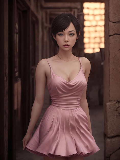 Portrait d'une belle femme asiatique vêtue d'une robe la nuit AI générative