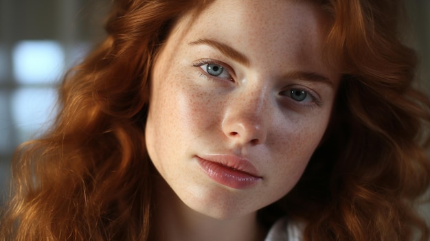 portrait d'une belle femme aux cheveux roux avec des taches de rousseur