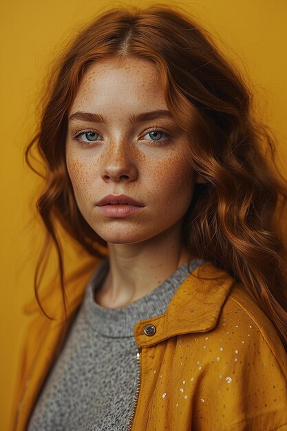 portrait d'une belle femme aux taches de rousseur