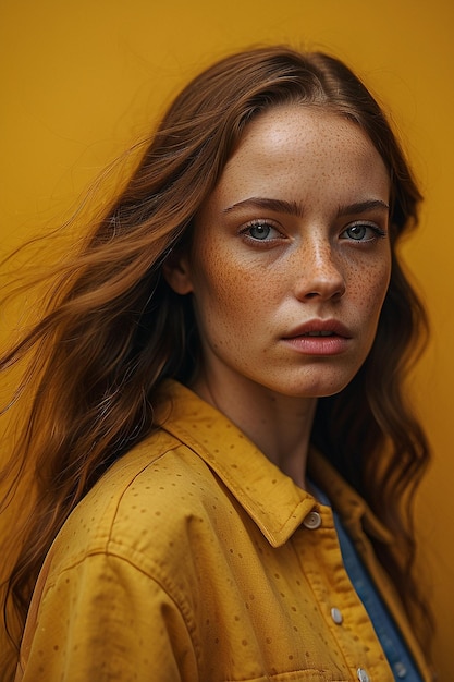 portrait d'une belle femme aux taches de rousseur