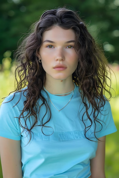 Photo portrait d'une belle femme brune mignonne en robe d'été décontractée sans maquillage