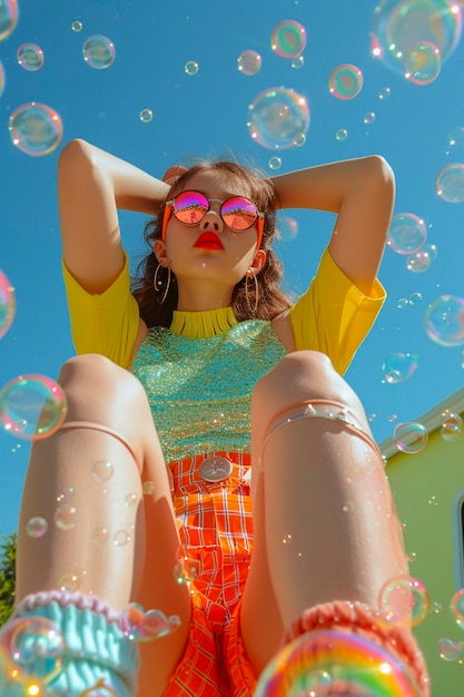 Portrait d'une belle femme avec des bulles sur la couverture de l'album