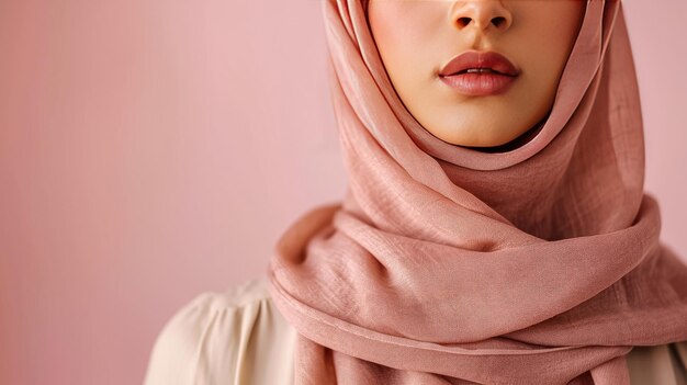 Photo un portrait d'une belle femme dans un hijab rose