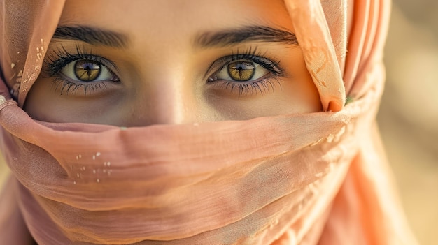 Un portrait d'une belle femme dans un hijab rose