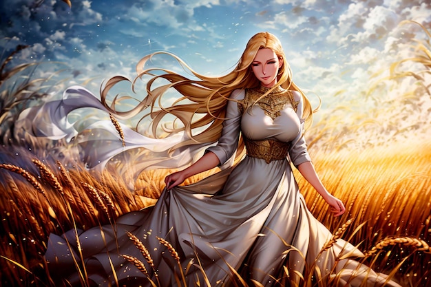 portrait d'une belle femme sur un fond de blé