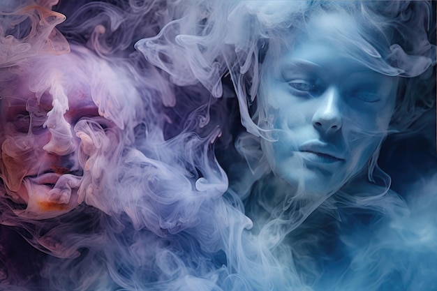 Portrait d'une belle femme avec de la fumée sur un fond noir généré par l'IA