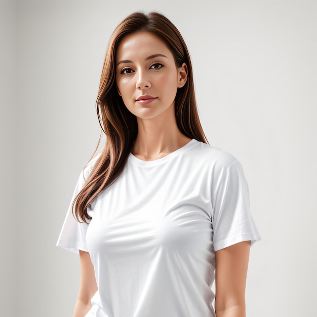 Portrait belle femme maquette de tshirt blanc